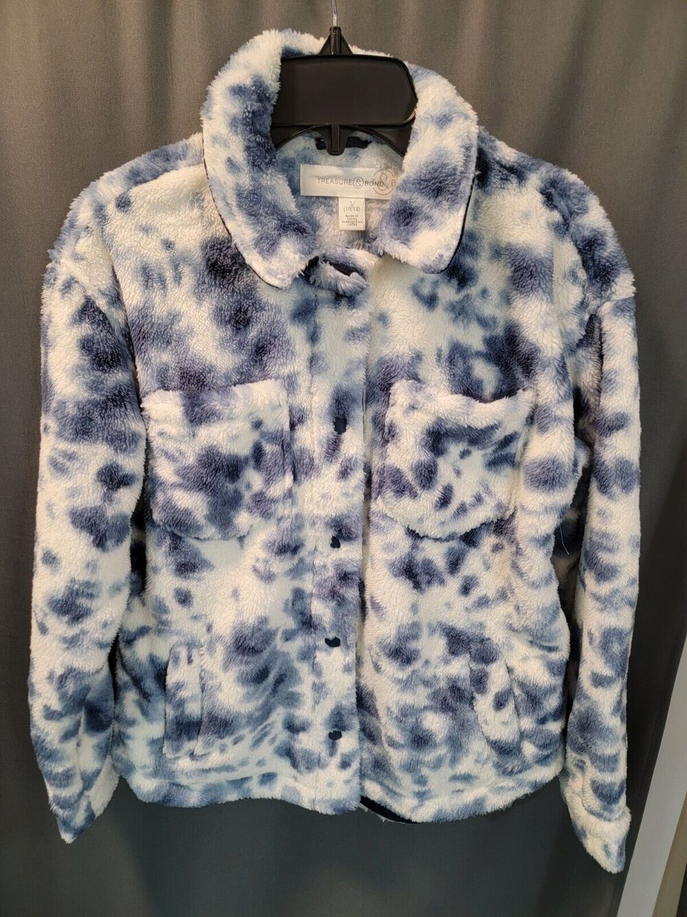 TREASURE & BOND GIRLS WARM FLEECE JACKET BLUE/WHITE TYE-DYE STYLE B91